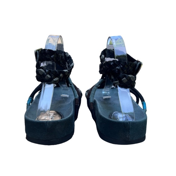 Free People Denali Woven Leather Braided Ankle Wrap Sandal Size 39 Black & Green - Picture 4 of 16